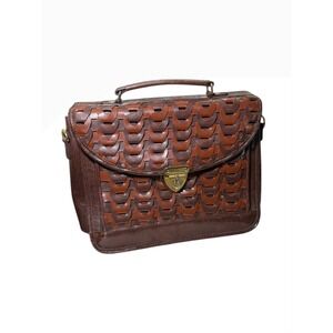 Vintage PHILLIPPE Leather Satchel Handbag Woven Detail Top Handle Briefcase